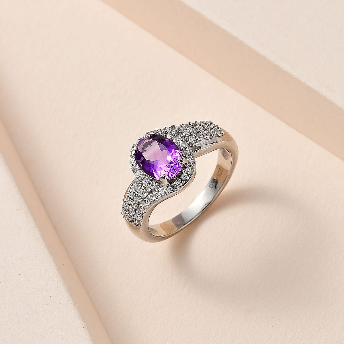 Moroccan Amethyst and Moissanite Ring in Platinum Over Sterling Silver (Size 10.0) 1.75 ctw image number 1