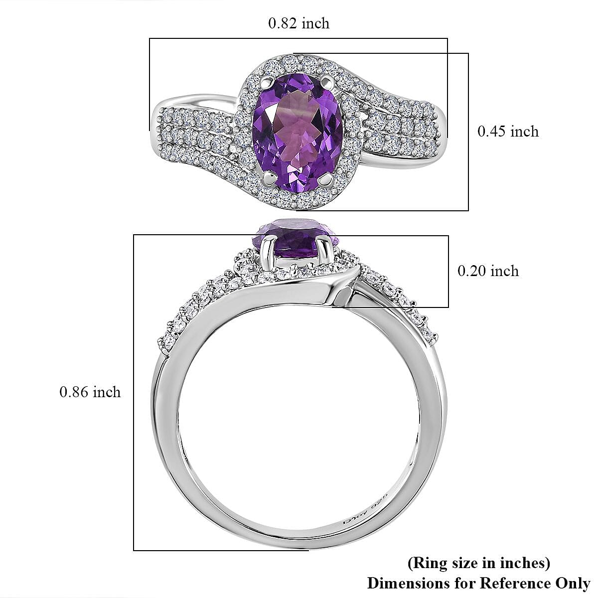 Moroccan Amethyst and Moissanite Ring in Platinum Over Sterling Silver (Size 10.0) 1.75 ctw