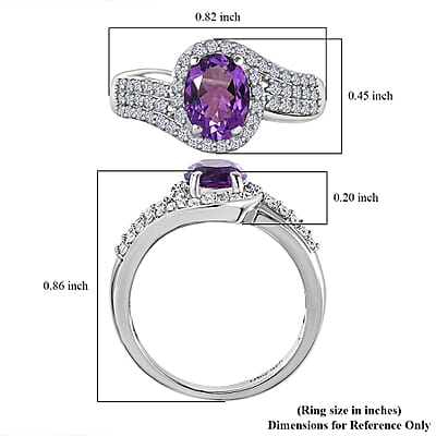 Moroccan Amethyst and Moissanite Ring in Platinum Over Sterling Silver (Size 10.0) 1.75 ctw