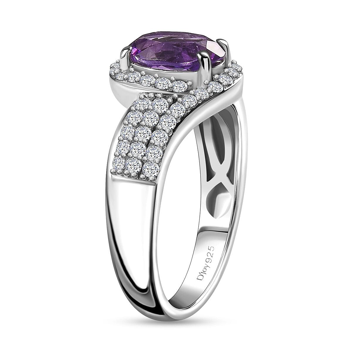 Moroccan Amethyst and Moissanite Ring in Platinum Over Sterling Silver (Size 9.0) 1.75 ctw image number 3