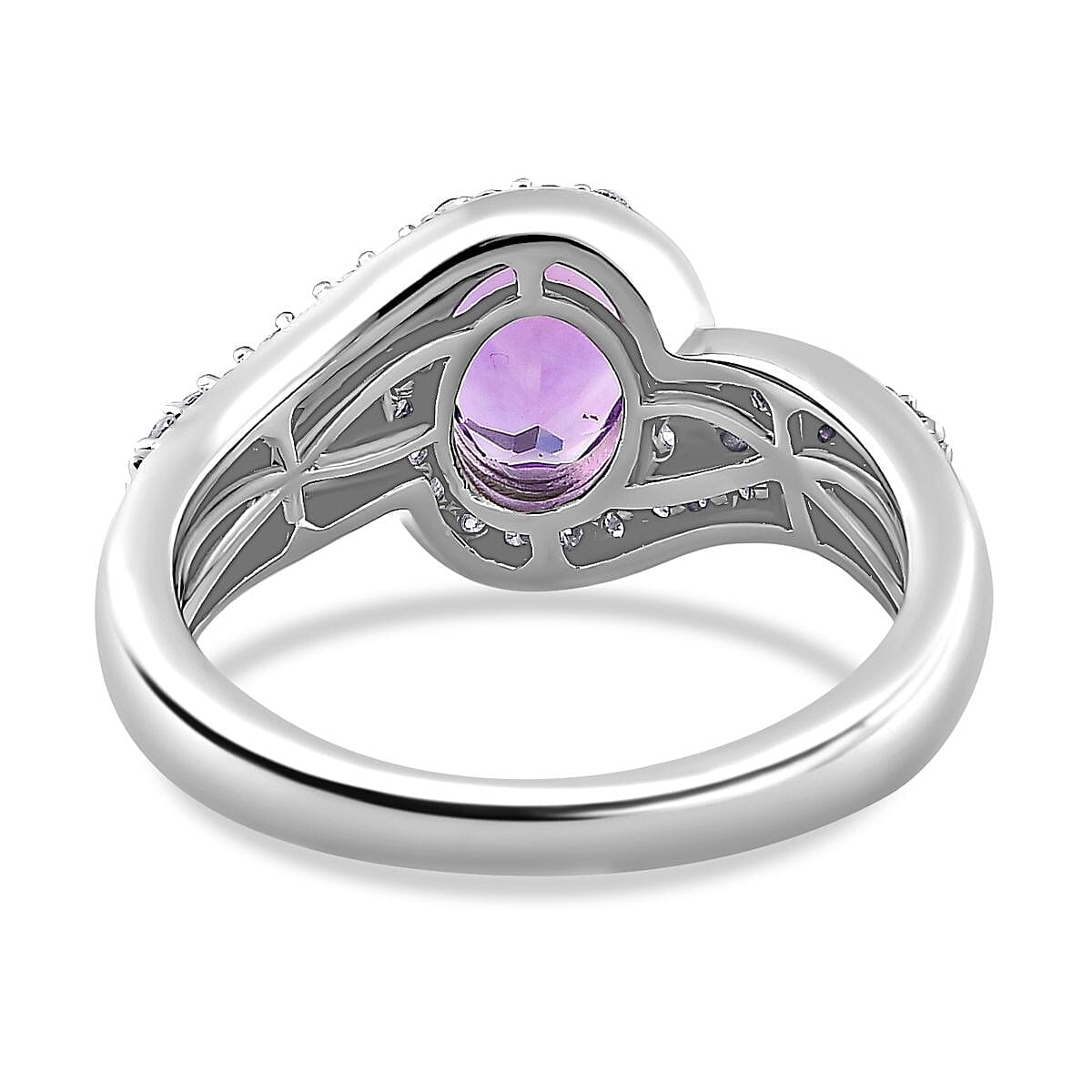 Moroccan Amethyst and Moissanite Ring in Platinum Over Sterling Silver (Size 9.0) 1.75 ctw image number 4