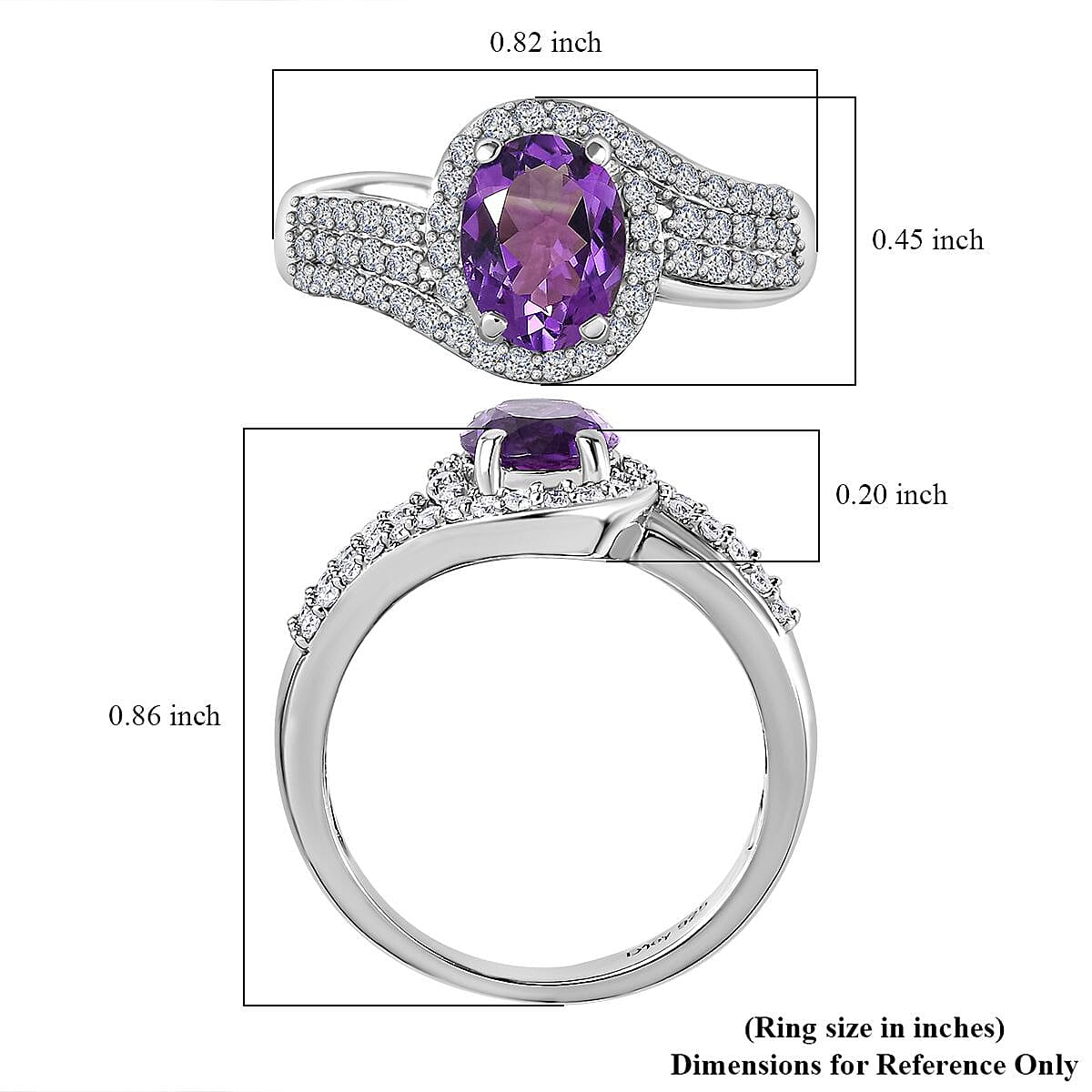 Moroccan Amethyst and Moissanite Ring in Platinum Over Sterling Silver (Size 9.0) 1.75 ctw image number 5