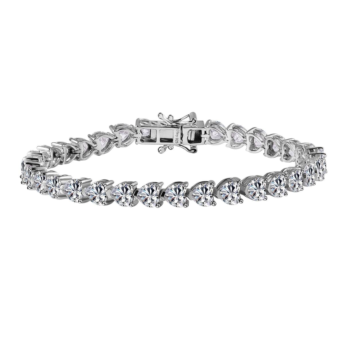 Moissanite 16.00 ctw Heart Tennis Bracelet in Platinum Over Sterling Silve (7.25 In) image number 0