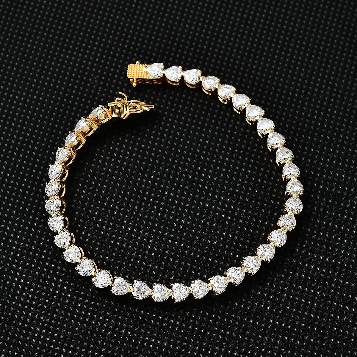 Moissanite 16.00 ctw Heart Tennis Bracelet in Vermeil Yellow Gold Over Sterling Silve (7.25 In) image number 1