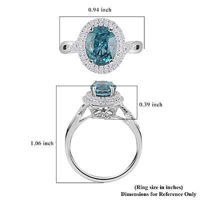 Iliana 18K White Gold AAA Blue Zircon and G-H SI Diamond Double Halo Ring (Size 11.0) 4.45 Grams 3.85 ctw