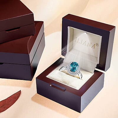 Iliana 18K White Gold AAA Blue Zircon and G-H SI Diamond Double Halo Ring (Size 12.0) 4.45 Grams 3.85 ctw