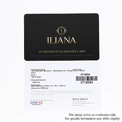 Iliana 18K White Gold AAA Blue Zircon and G-H SI Diamond Double Halo Ring (Size 12.0) 4.45 Grams 3.85 ctw