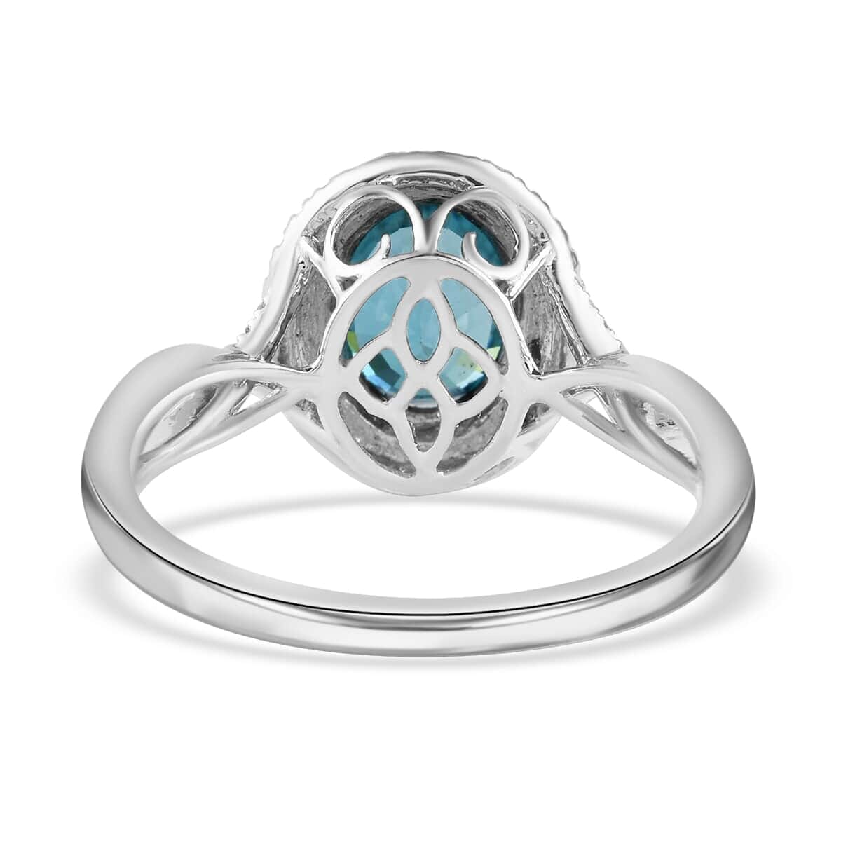 Iliana AAA Blue Zircon and G-H SI Diamond 3.85 ctw Double Halo Ring in 18K White Gold (Size 8.5) 4.45 Grams image number 3