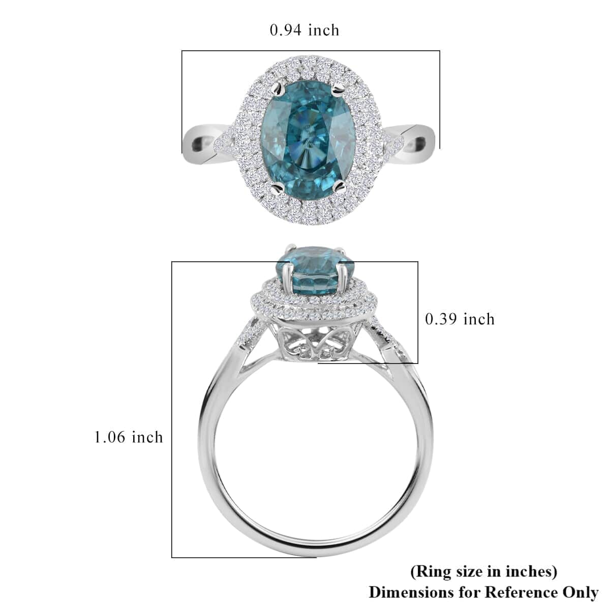 Iliana AAA Blue Zircon and G-H SI Diamond 3.85 ctw Double Halo Ring in 18K White Gold (Size 8.5) 4.45 Grams image number 4