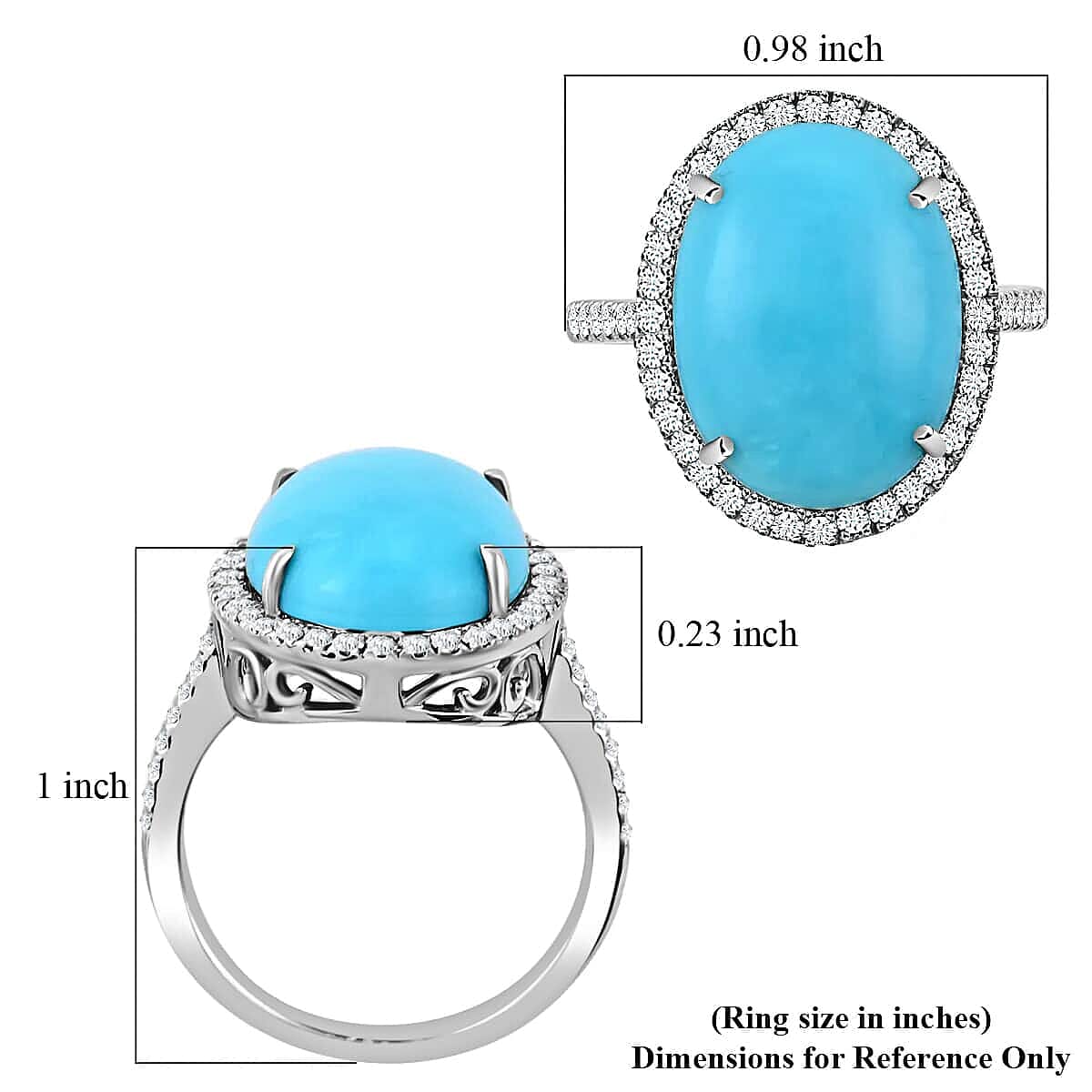 Iliana 18K White Gold AAA Sleeping Beauty Turquoise and G-H SI Diamond Halo Ring (Size 10.5) 5.70 Grams 7.00 ctw