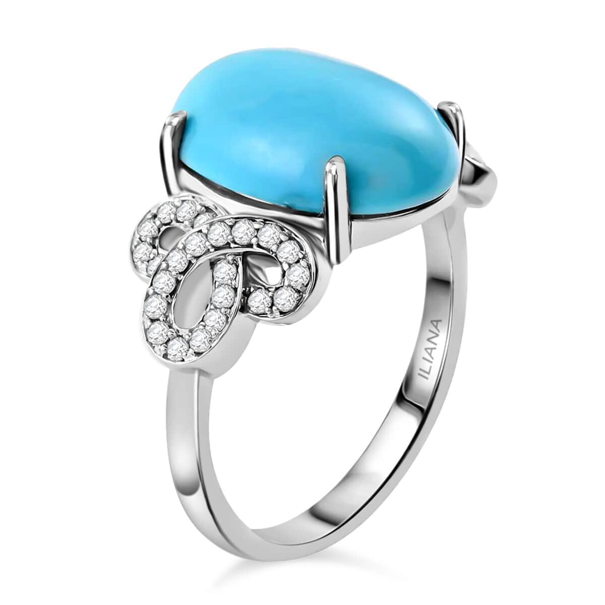 Iliana 18K White Gold AAA Sleeping Beauty Turquoise and G-H SI Diamond Ring (Size 6.5) 5.13 Grams 4.50 ctw image number 2