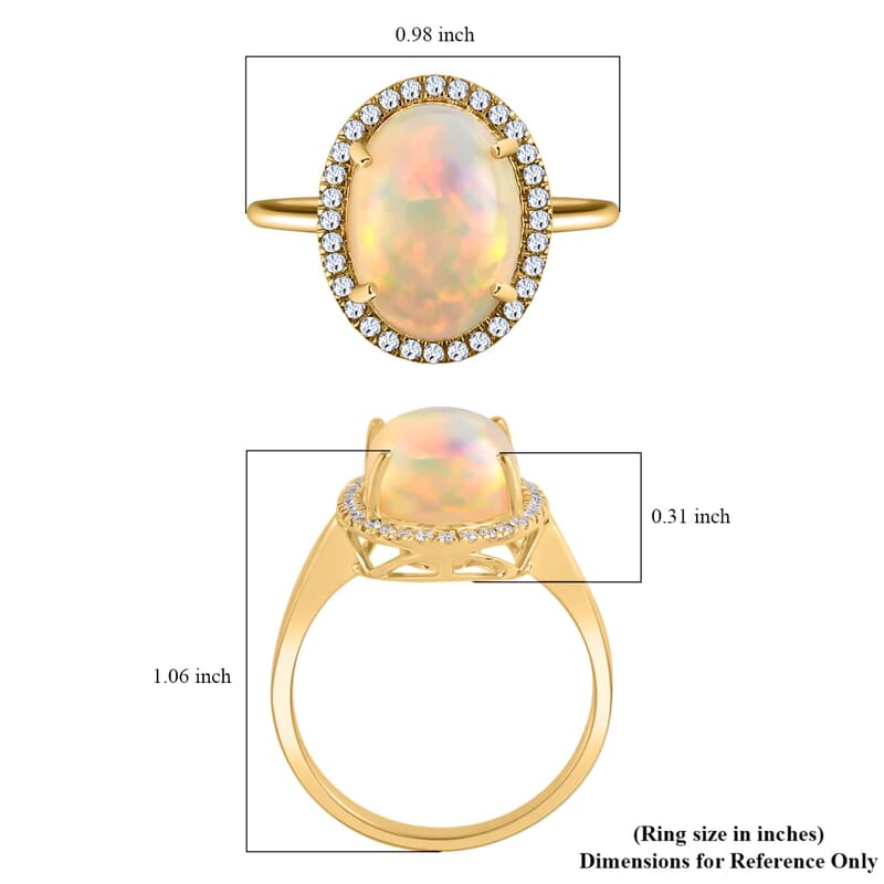 Iliana 18K Yellow Gold AAA Ethiopian Welo Opal and Diamond G-H SI Halo Ring  (Size 10.5) 4.80 Grams 4.30 ctw