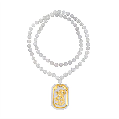 24K Yellow Gold Natural Jade phoenix Dragon Pendant With Beaded Necklace 28 Inches 520.00 ctw