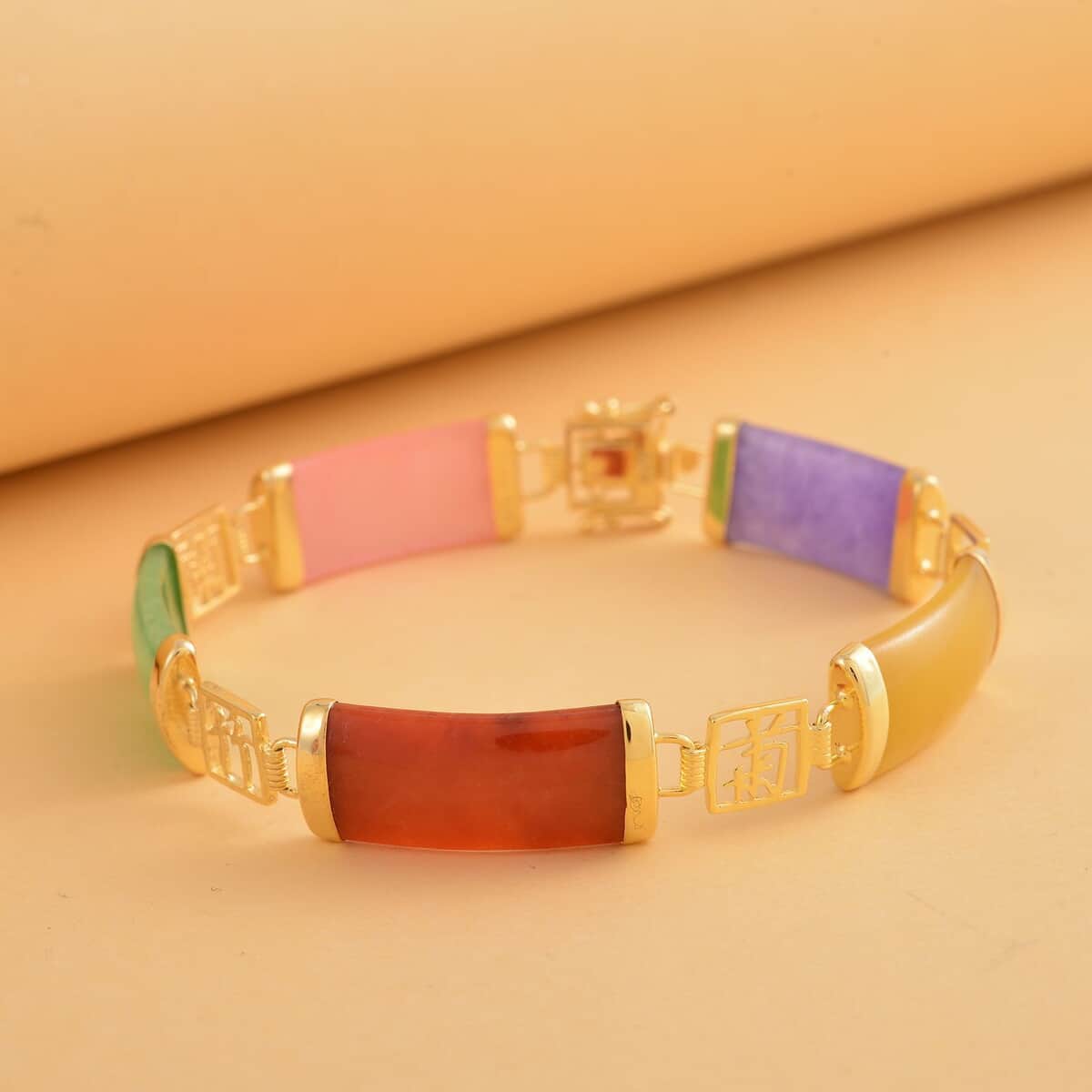 Multi Color Jade (D) Station Bracelet in 14K YG Over Sterling Silver (6.50 In) 60.00 ctw image number 1