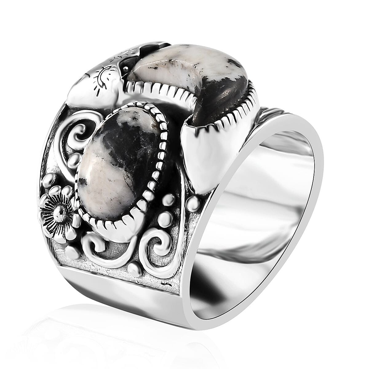 Artisan Crafted White Buffalo 10.65 ctw Bear Claw Men's Ring in Sterling Silver (Size 11.0) image number 3