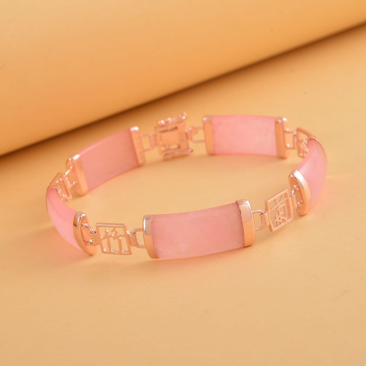 Pink Jade (D) Station Bracelet in 14K Rose Gold Over Sterling Silver (7.25 In) 42.00 ctw image number 1
