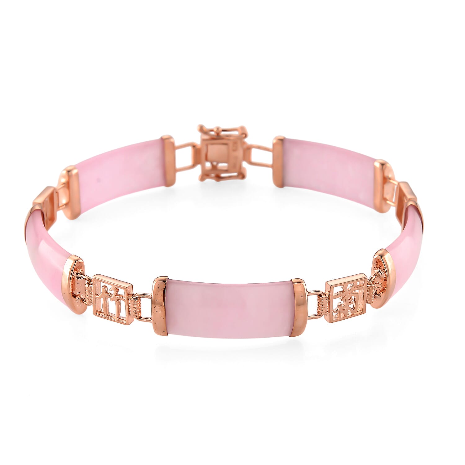 Pink Jade Station Bracelet in 14K RG Over Sterling Silver (6.50 In) 42.00 ctw