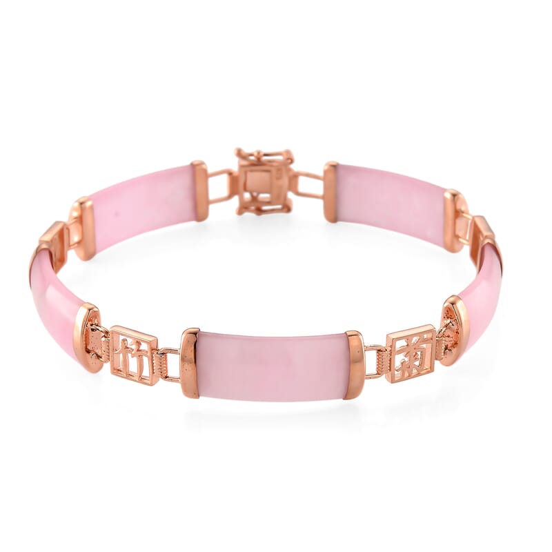 Pink Jade (D) 42.00 ctw Station Bracelet in 14K Rose Gold Over Sterling Silver (8.00 In)