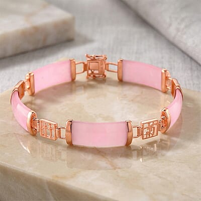 Pink Jade (D) 42.00 ctw Station Bracelet in 14K Rose Gold Over Sterling Silver (8.00 In)