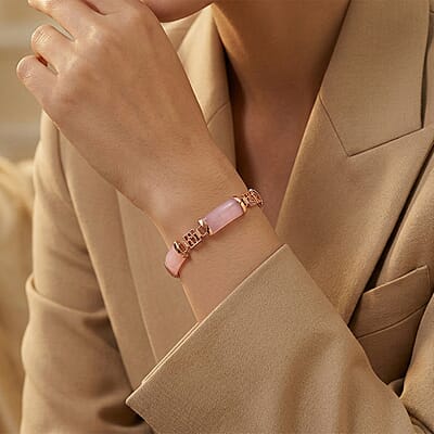 Pink Jade (D) 42.00 ctw Station Bracelet in 14K Rose Gold Over Sterling Silver (8.00 In)