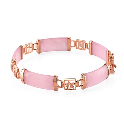 Pink Jade (D) 42.00 ctw Station Bracelet in 14K Rose Gold Over Sterling Silver (8.00 In)