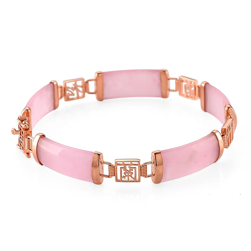 Pink Jade (D) 42.00 ctw Station Bracelet in 14K Rose Gold Over Sterling Silver (8.00 In)
