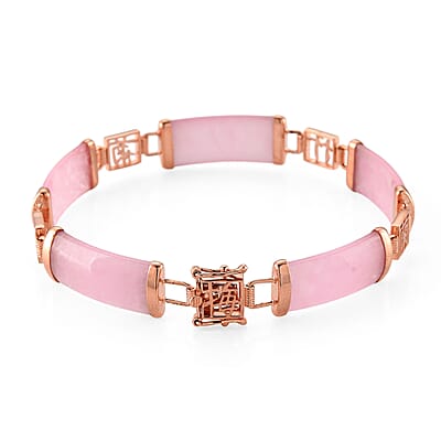 Pink Jade (D) 42.00 ctw Station Bracelet in 14K Rose Gold Over Sterling Silver (8.00 In)