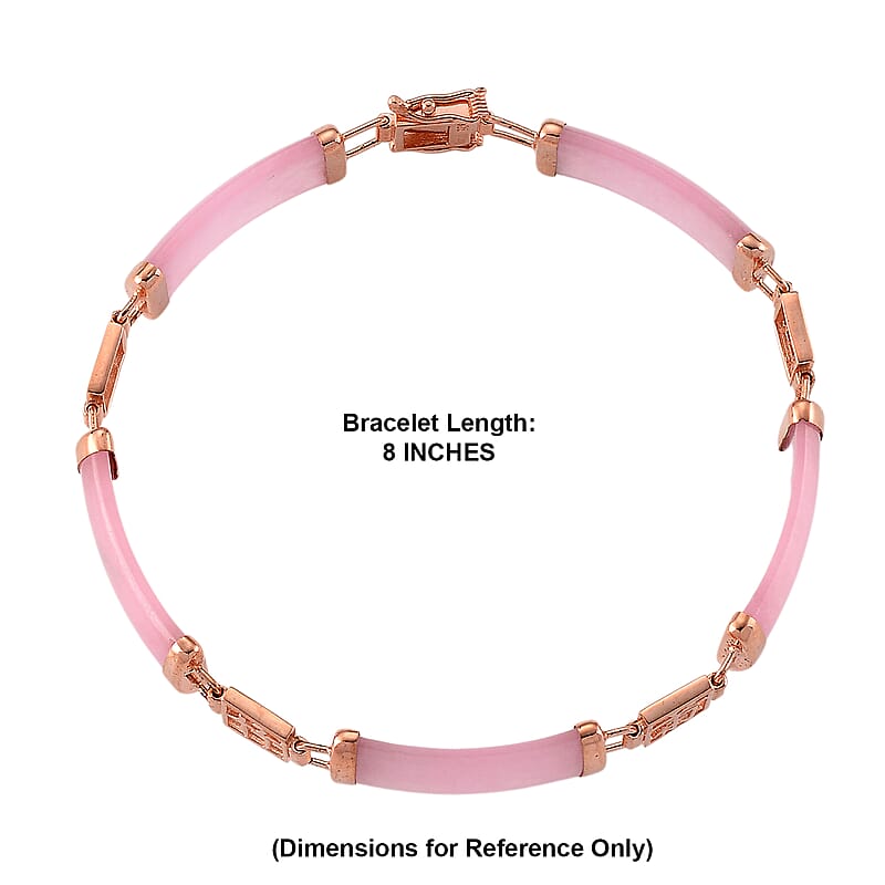 Pink Jade (D) 42.00 ctw Station Bracelet in 14K Rose Gold Over Sterling Silver (8.00 In)