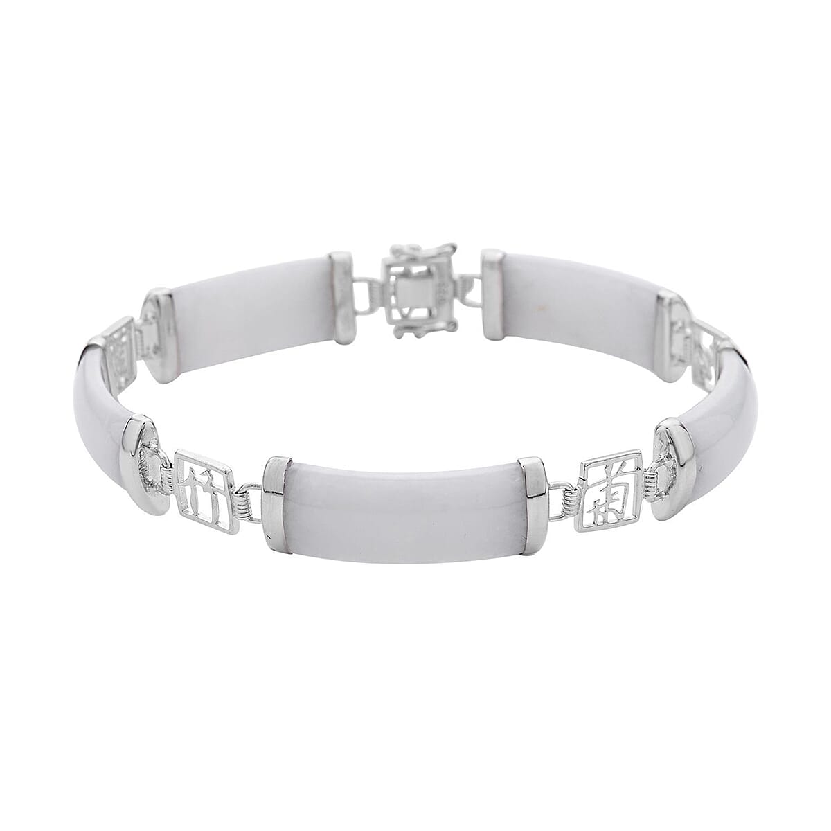 Natural Jade Chinese Characters Bracelet in Platinum Over Sterling Silver (6.50 In) 60.00 ctw image number 0