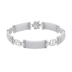 Natural Jade Chinese Characters Bracelet in Platinum Over Sterling Silver (6.50 In) 60.00 ctw