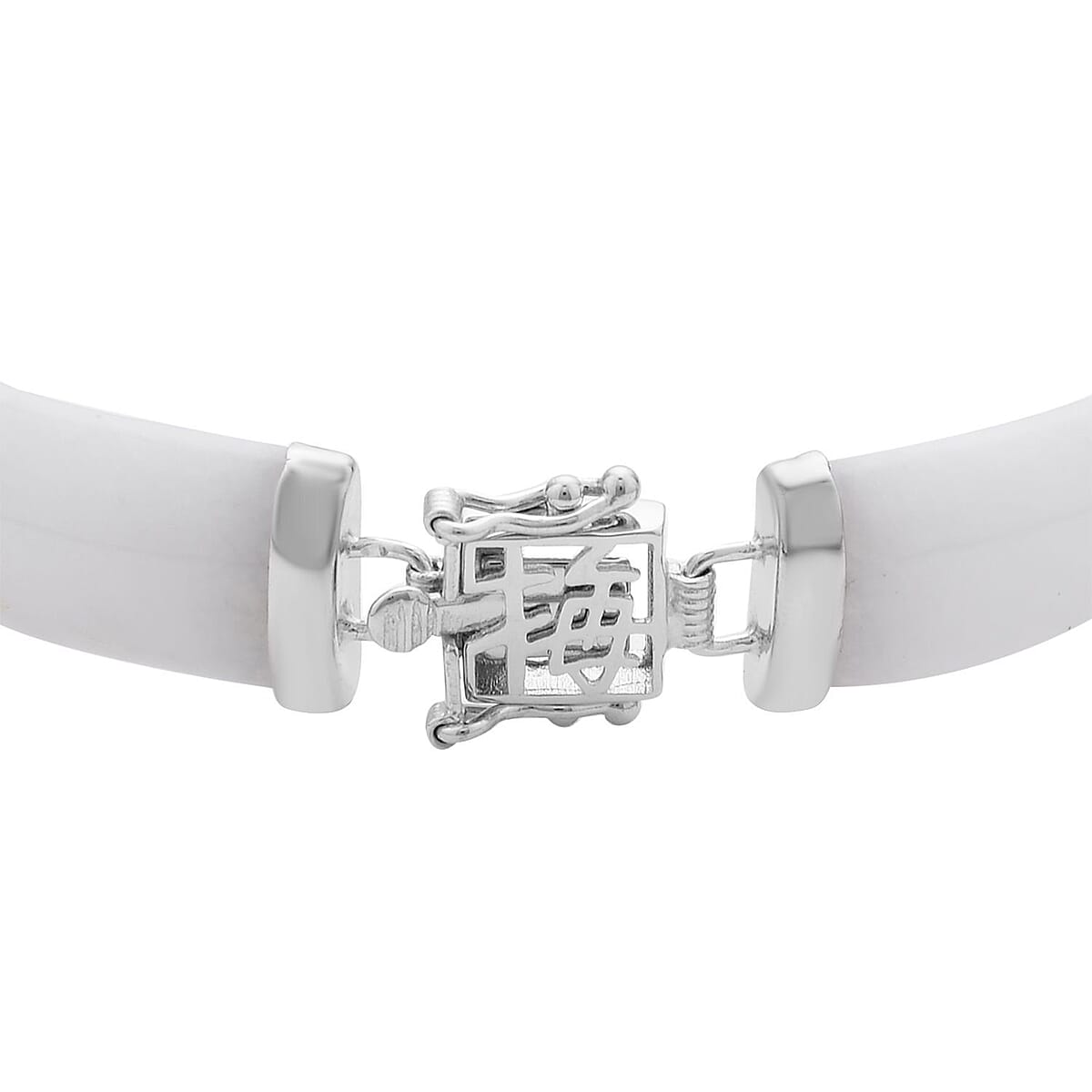 Natural Jade Chinese Characters Bracelet in Platinum Over Sterling Silver (6.50 In) 60.00 ctw image number 2