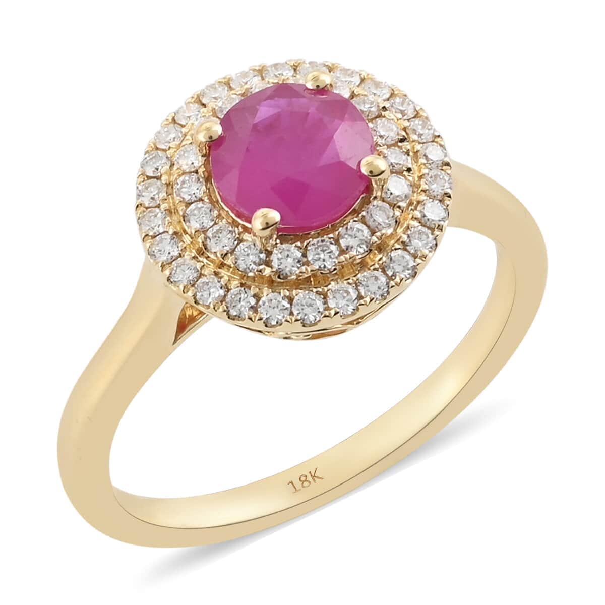 Iliana AAA Ruby and G-H SI Diamond 1.50 ctw Double Halo Ring in 18K Yellow Gold (Size 10.5) 4 Grams image number 0