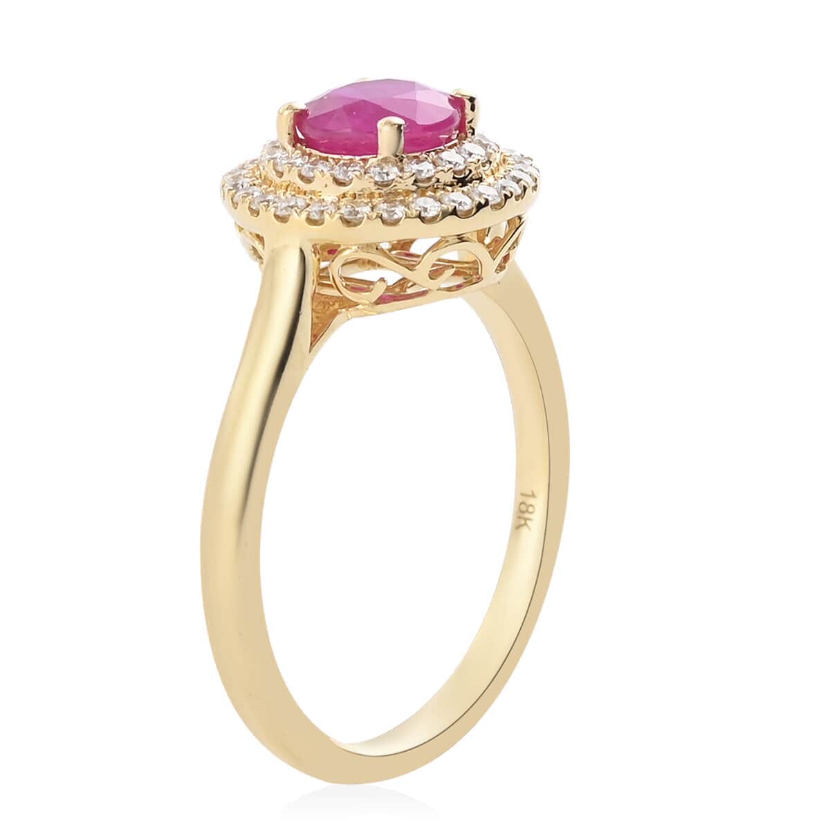 Iliana AAA Ruby and G-H SI Diamond 1.50 ctw Double Halo Ring in 18K Yellow Gold (Size 10.5) 4 Grams image number 2