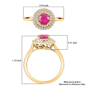 Iliana AAA Ruby and G-H SI Diamond 1.50 ctw Double Halo Ring in 18K Yellow Gold (Size 11.0) 4 Grams