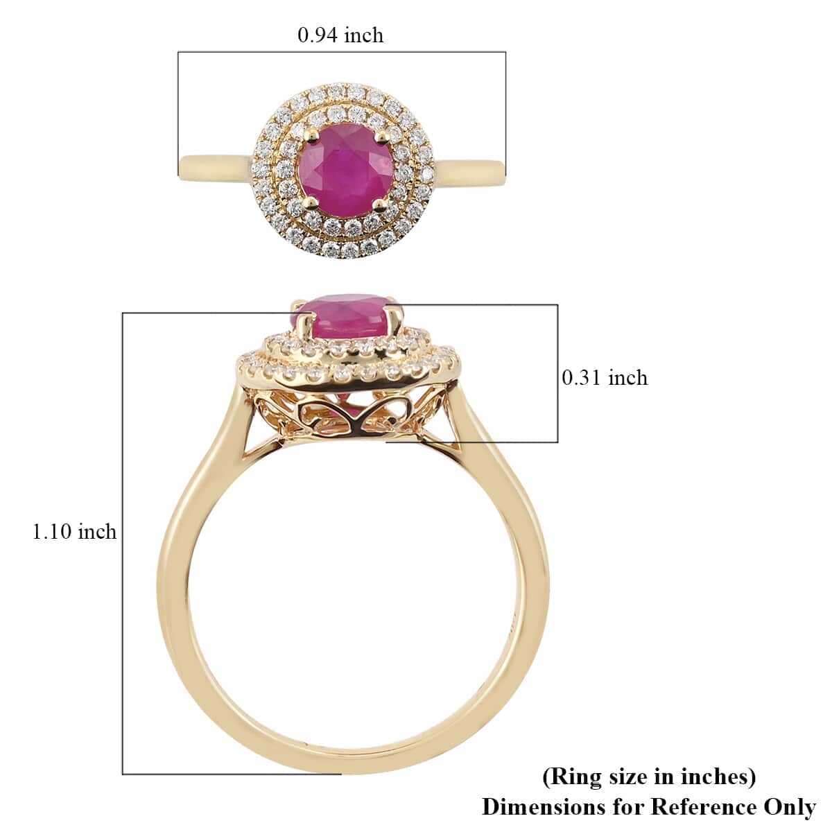 Iliana 18K Yellow Gold AAA Ruby and G-H SI Diamond Double Halo Ring (Size 11.5) 4 Grams 1.50 ctw image number 3