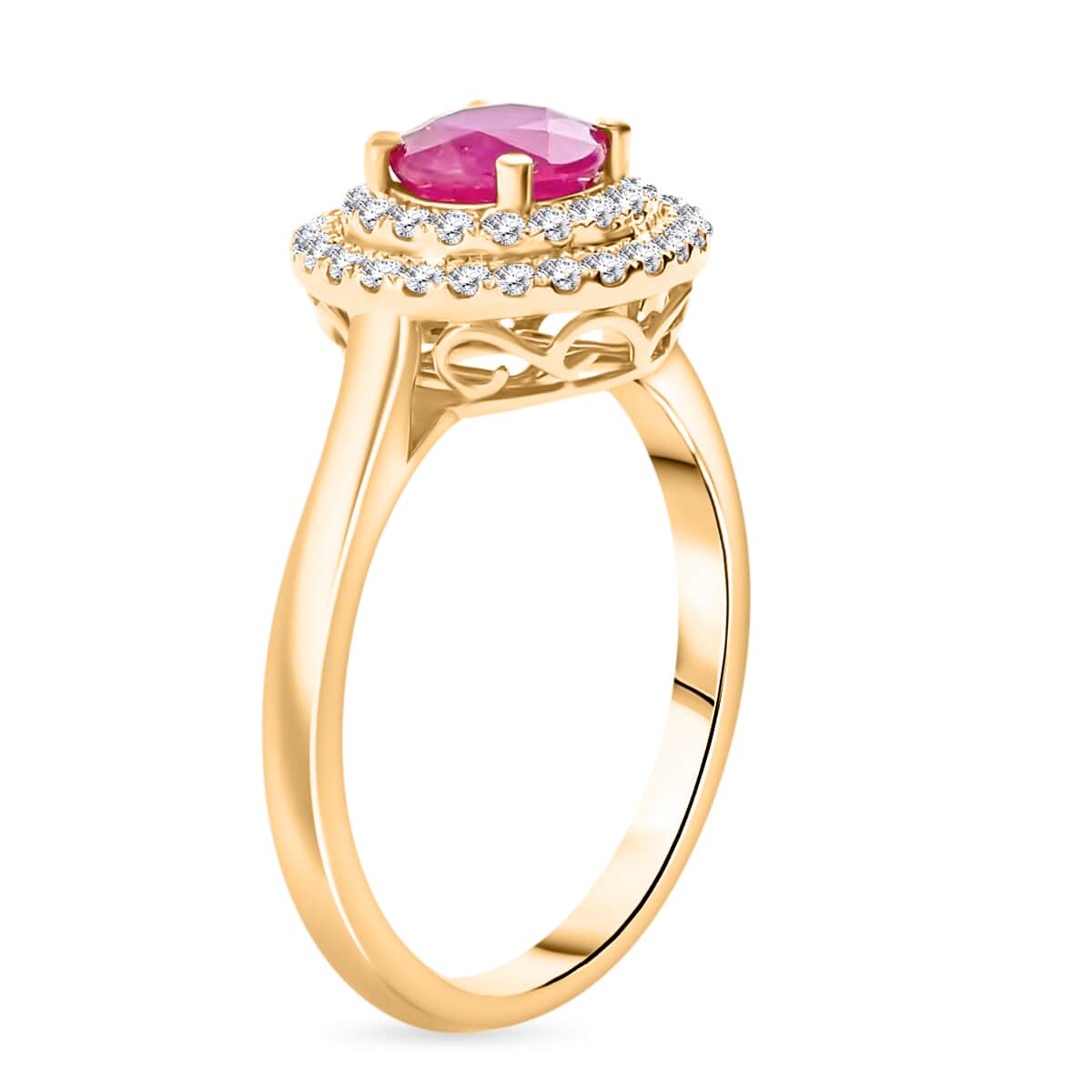 Iliana AAA Ruby and G-H SI Diamond 1.50 ctw Double Halo Ring in 18K Yellow Gold (Size 12.0) 4 Grams image number 2