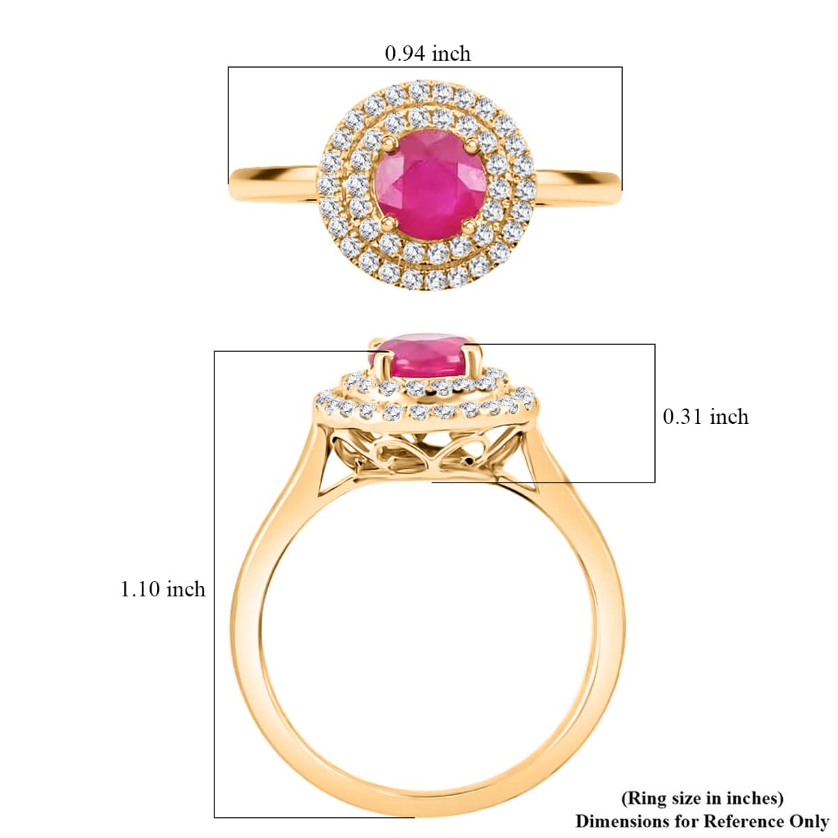 Iliana AAA Ruby and G-H SI Diamond 1.50 ctw Double Halo Ring in 18K Yellow Gold (Size 12.0) 4 Grams image number 3