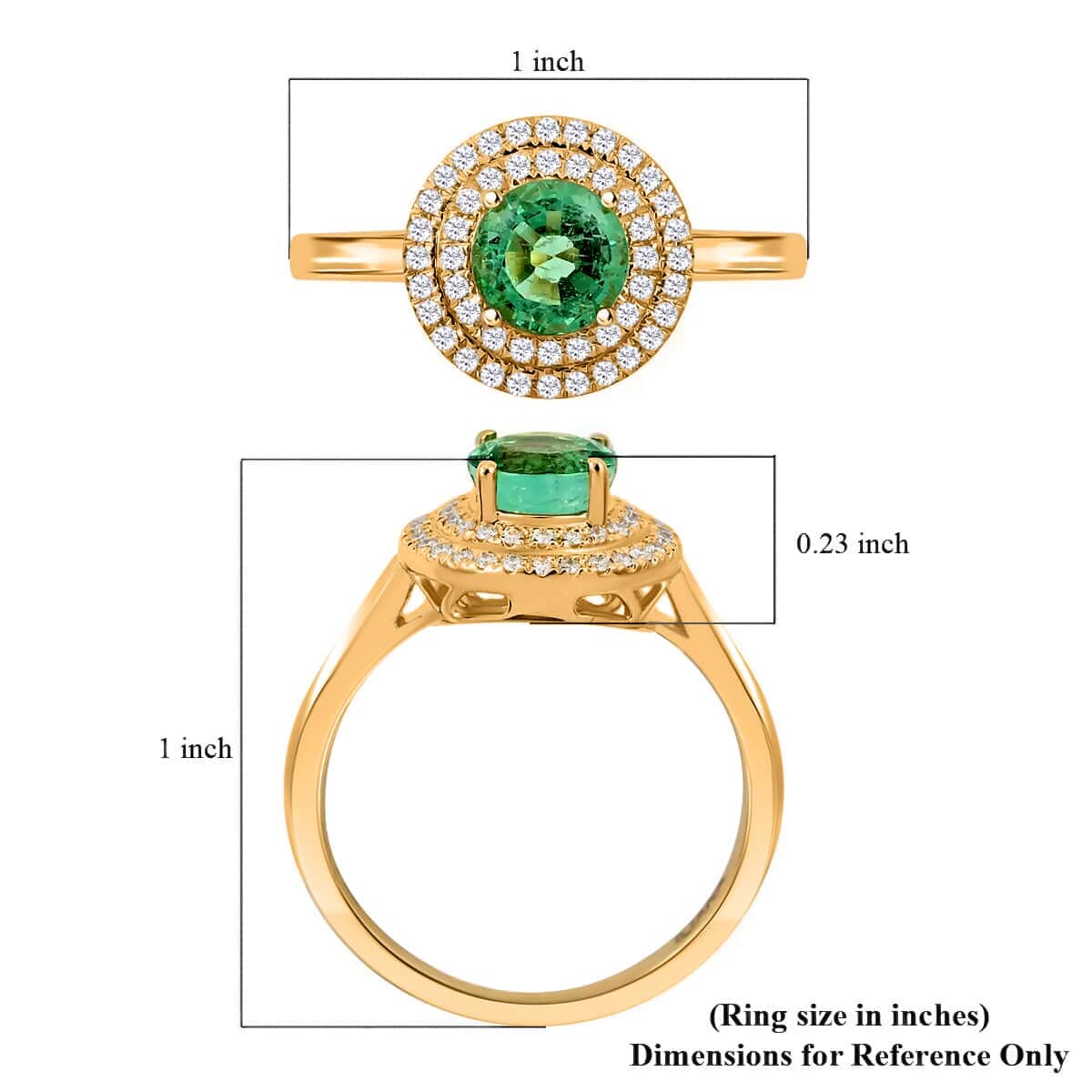 Iliana AAA Kagem Zambian Emerald and G-H SI Diamond 1.25 ctw Double Halo Ring in 18K Yellow Gold (Size 8.5) 4.50 Grams image number 4