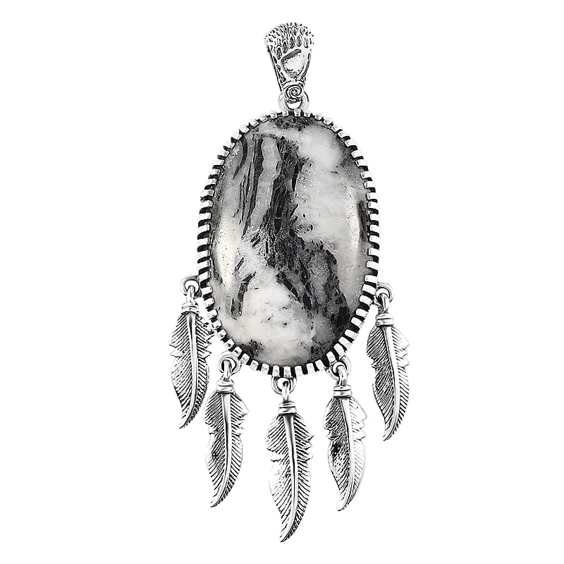 Artisan Crafted White Buffalo Feather Pendant in Sterling Silver 35.50 ctw