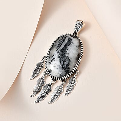Artisan Crafted White Buffalo Feather Pendant in Sterling Silver 35.50 ctw