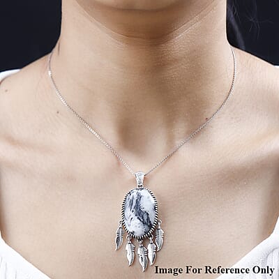 Artisan Crafted White Buffalo Feather Pendant in Sterling Silver 35.50 ctw