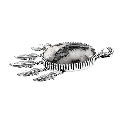 Artisan Crafted White Buffalo Feather Pendant in Sterling Silver 35.50 ctw