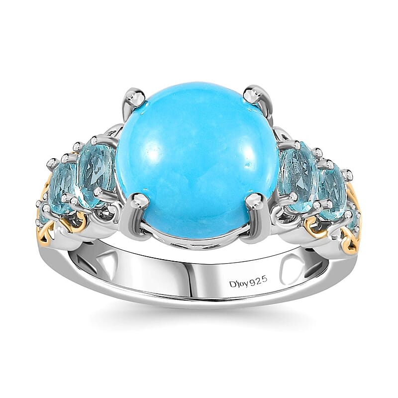 Sleeping Beauty Turquoise and Madagascar Paraiba Apatite Ring in Vermeil YG and Platinum Over Sterling Silver (Size 10.0) 5.30 ctw