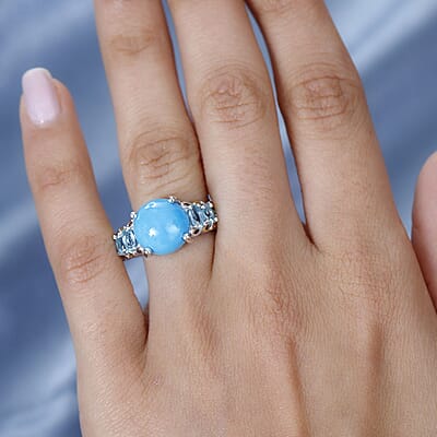 Sleeping Beauty Turquoise and Madagascar Paraiba Apatite Ring in Vermeil YG and Platinum Over Sterling Silver (Size 10.0) 5.30 ctw
