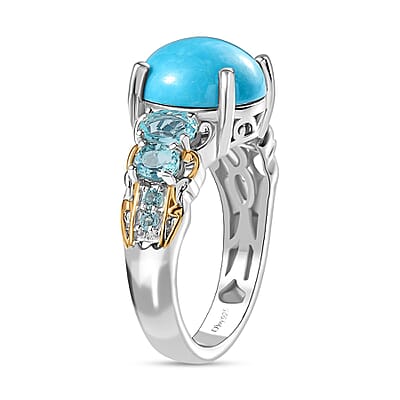 Sleeping Beauty Turquoise and Madagascar Paraiba Apatite Ring in Vermeil YG and Platinum Over Sterling Silver (Size 10.0) 5.30 ctw