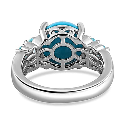 Sleeping Beauty Turquoise and Madagascar Paraiba Apatite Ring in Vermeil YG and Platinum Over Sterling Silver (Size 10.0) 5.30 ctw