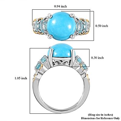 Sleeping Beauty Turquoise and Madagascar Paraiba Apatite Ring in Vermeil YG and Platinum Over Sterling Silver (Size 10.0) 5.30 ctw