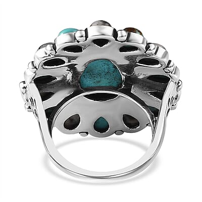 Artisan Crafted Sierra Nevada Turquoise and White Buffalo Halo Ring in Sterling Silver (Size 10.0) 12.90 ctw