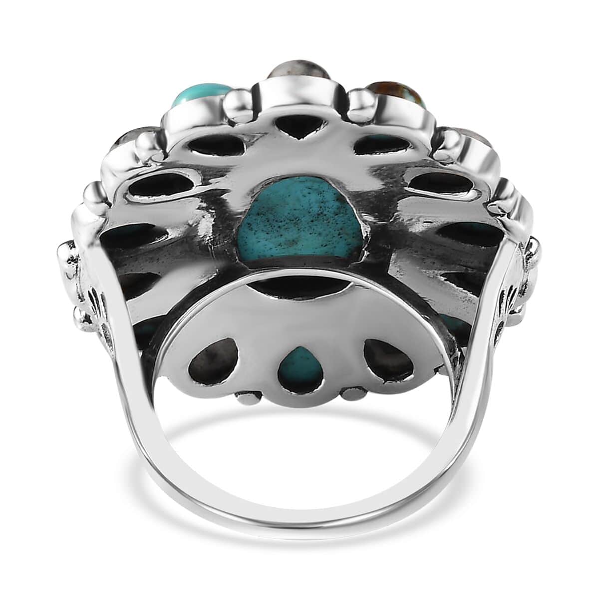Artisan Crafted Sierra Nevada Turquoise and White Buffalo Halo Ring in Sterling Silver (Size 10.0) 12.90 ctw image number 4