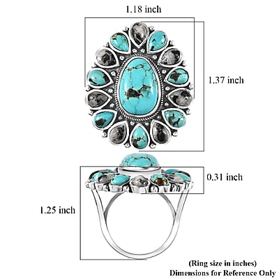 Artisan Crafted Sierra Nevada Turquoise and White Buffalo Halo Ring in Sterling Silver (Size 10.0) 12.90 ctw